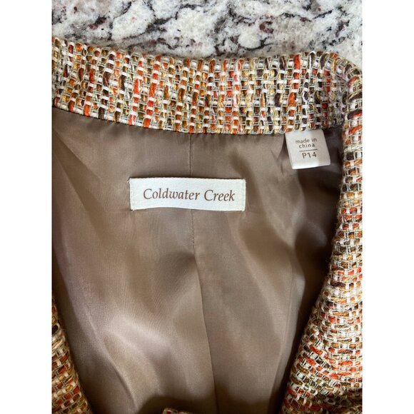 Coldwater Creek Tweed Blazer 14 Beige/Orange Open Front Textured Business Chic - Picture 4 of 11